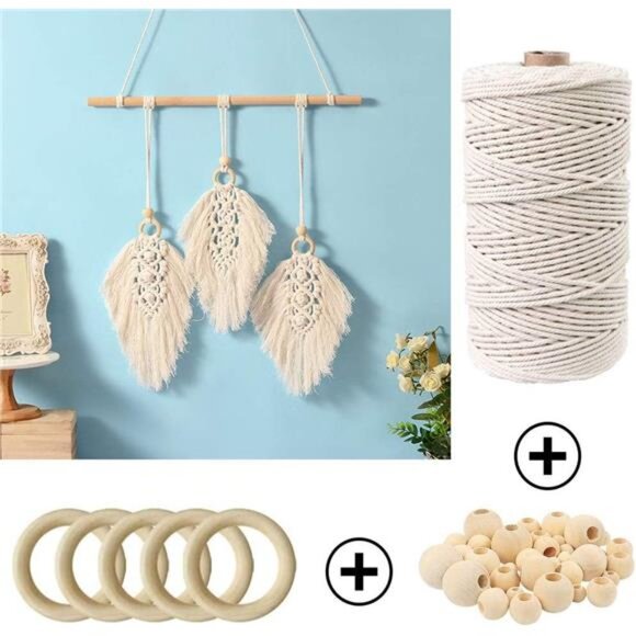 120pcs Macrame Kits for Beginners 3mm x 109yards Natural Cotton Macrame Cord - Picture 6 of 8